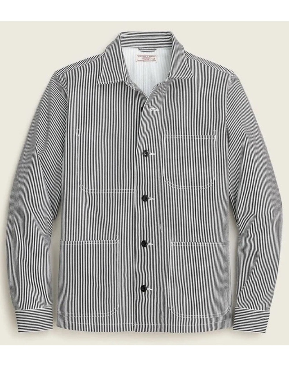 Wallace & Barnes Duck Canvas Utility Chore Striped Shirt Jacket Sz Lar